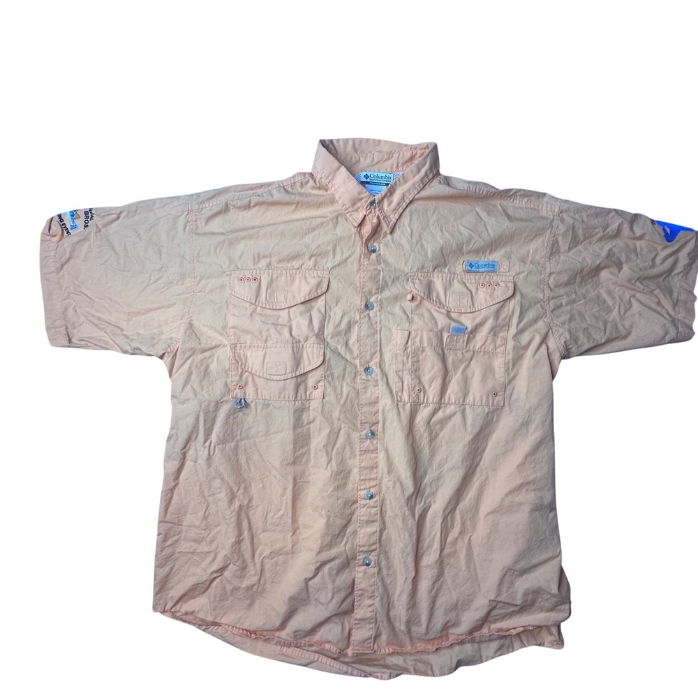 Columbia Fishing Shirt Men XXL Orange PFG FM7130 Short Sleeve Charity Event Logo